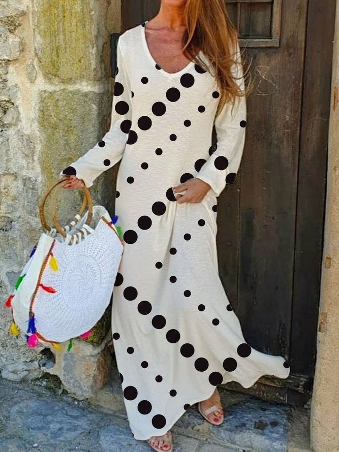 Women's Dresses Polka Dot Print V-Neck Long Sleeve Dress - Maxi Dresses - Instastyled | Online Fashion Free Shipping Clothing, Dresses, Tops, Shoes - 16/08/2022 - 30-40 - casual-dresses