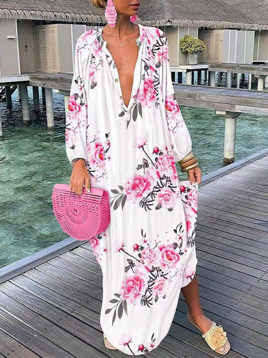 Women's Dresses Printed Long Sleeve Casual Dress - Maxi Dresses - Instastyled | Online Fashion Free Shipping Clothing, Dresses, Tops, Shoes - 15/08/2022 - Casual Dresses - Color_Blue