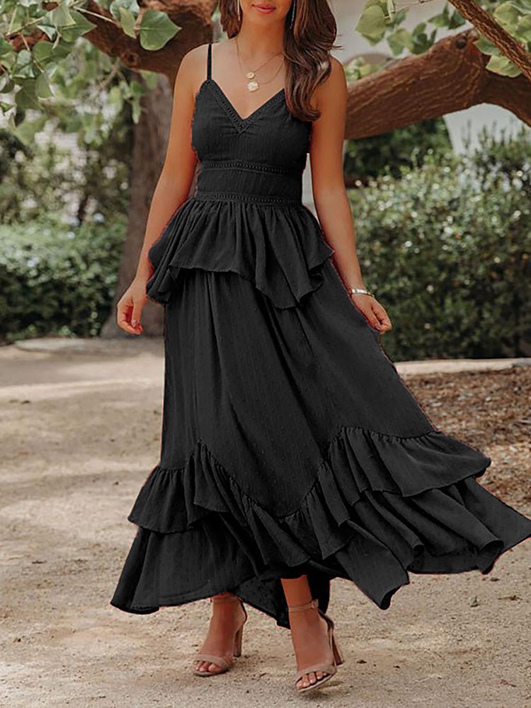 Women's Dresses Solid Sling V-Neck Irregular Dress - Maxi Dresses - Instastyled | Online Fashion Free Shipping Clothing, Dresses, Tops, Shoes - 15/08/2022 - casual-dresses - color-black